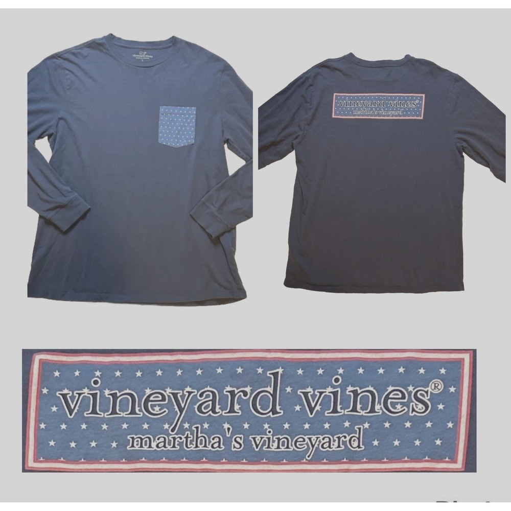 VINEYARD VINES Martha's Vineyard Men's Large - Long Sleeves Pocket T-Shirt‎ Blue